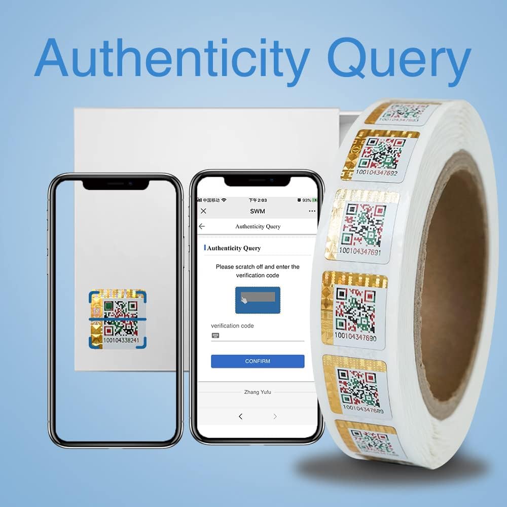 1000 Units 19x21mm Gold Security Label 3D Anti-counterfeiting Qr Code Stickers Scratch Off Can be Verify with Serial Number,Tamper Evident Universal Stickers for Brand Product Protection