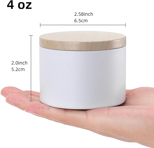 Miniatura 2 de NEXBEXES 24 latas de velas blancas de 4 onzas con tapas de impresión de grano de madera de metal. Tarros de velas, latas de velas a granel para
