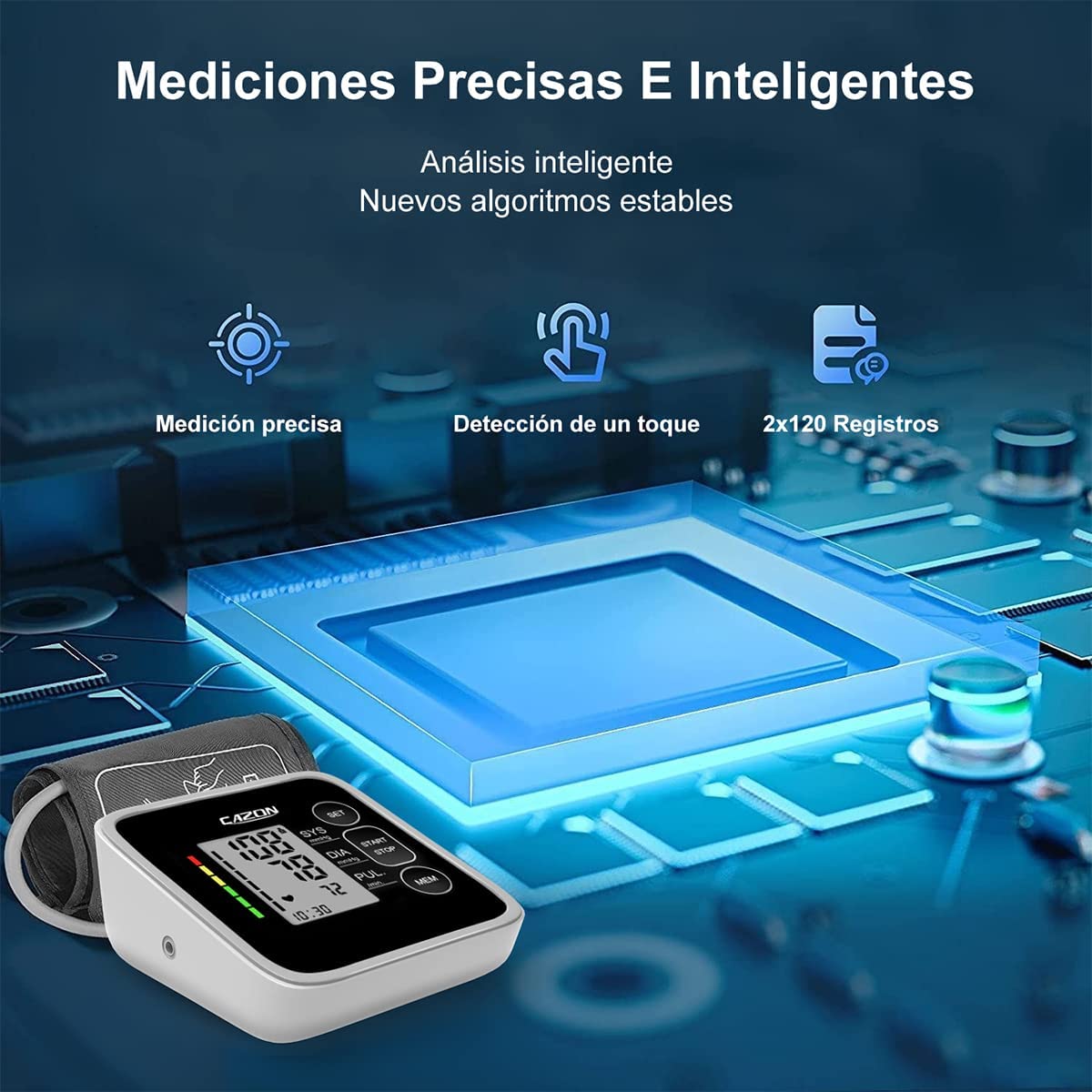 CAZON Tensiómetro de Brazo, Monitor de presiónarterial para uso doméstico. Detector electrónico defrecuencia cardiaca con brazalete 22-40cm,2X120memoria (Negro) — view 2