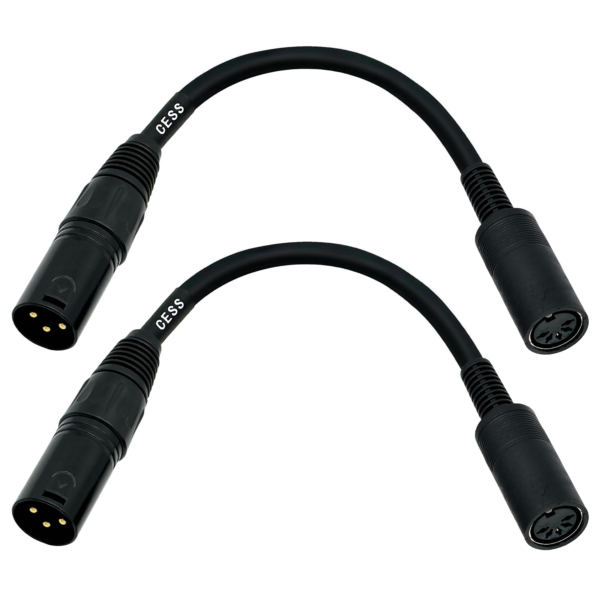 CESS-279 DIN 5-Pin MIDI Femelle vers XLR 3-Pin Male Adapter Cable - 15,2 cm Convertisseur Cordon pour Synthétiseurs, Claviers, Contrôleurs, Lot de 2