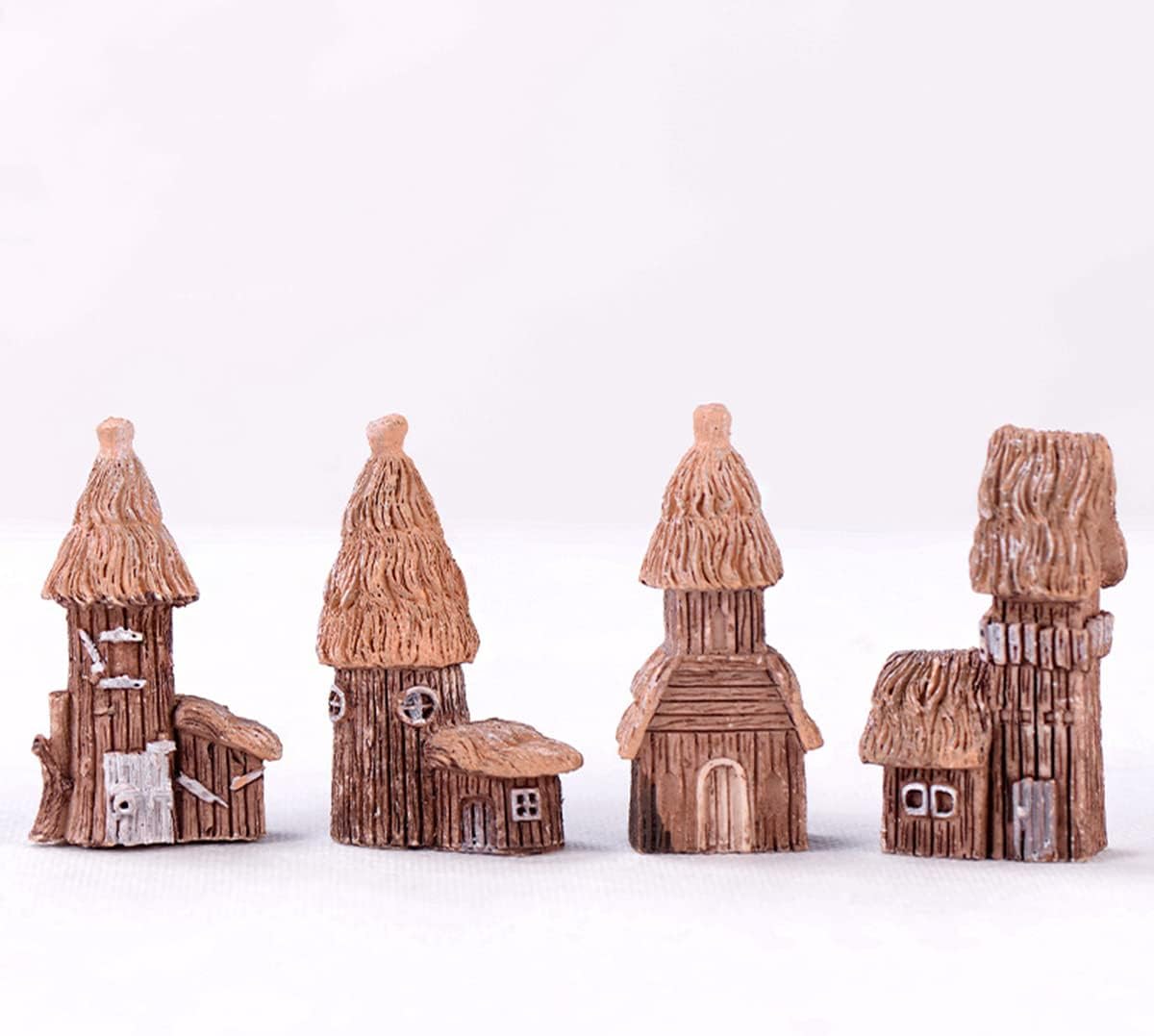 4 Pcs Tree House Mini Figurines, Fairy Garden Kit for Micro Landscape Decor