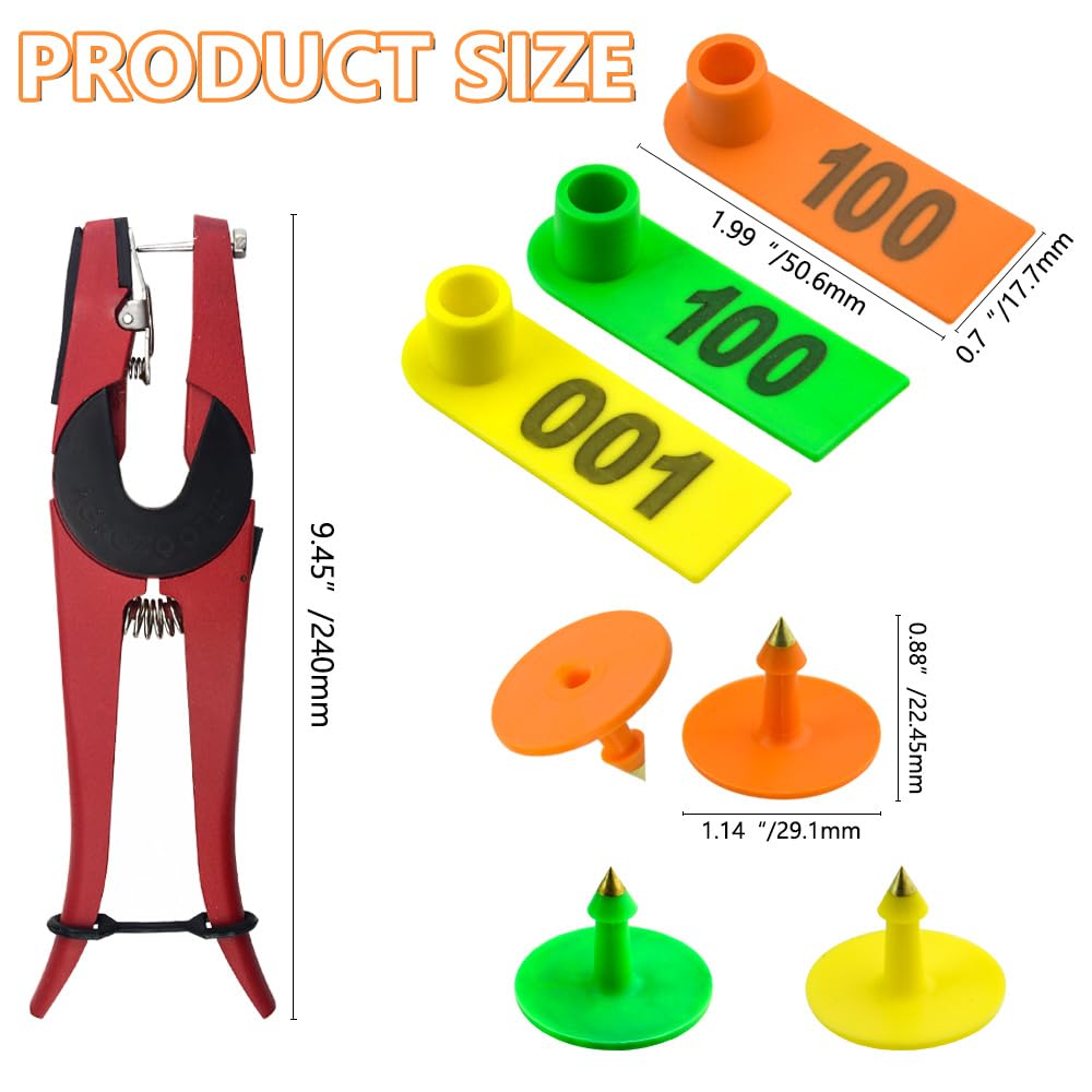 WGCD 300 pezzi di plastica bestiame Ear tag tag blu giallo arancio verde e 1 pz orecchio tag applicatore per capra Sheep Pig