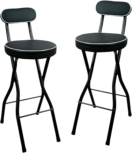 UWEAR Taburete plegable plegable, taburete de bar plegable con respaldo, sillas plegables de altura de mostrador acolchadas de cuero, taburete