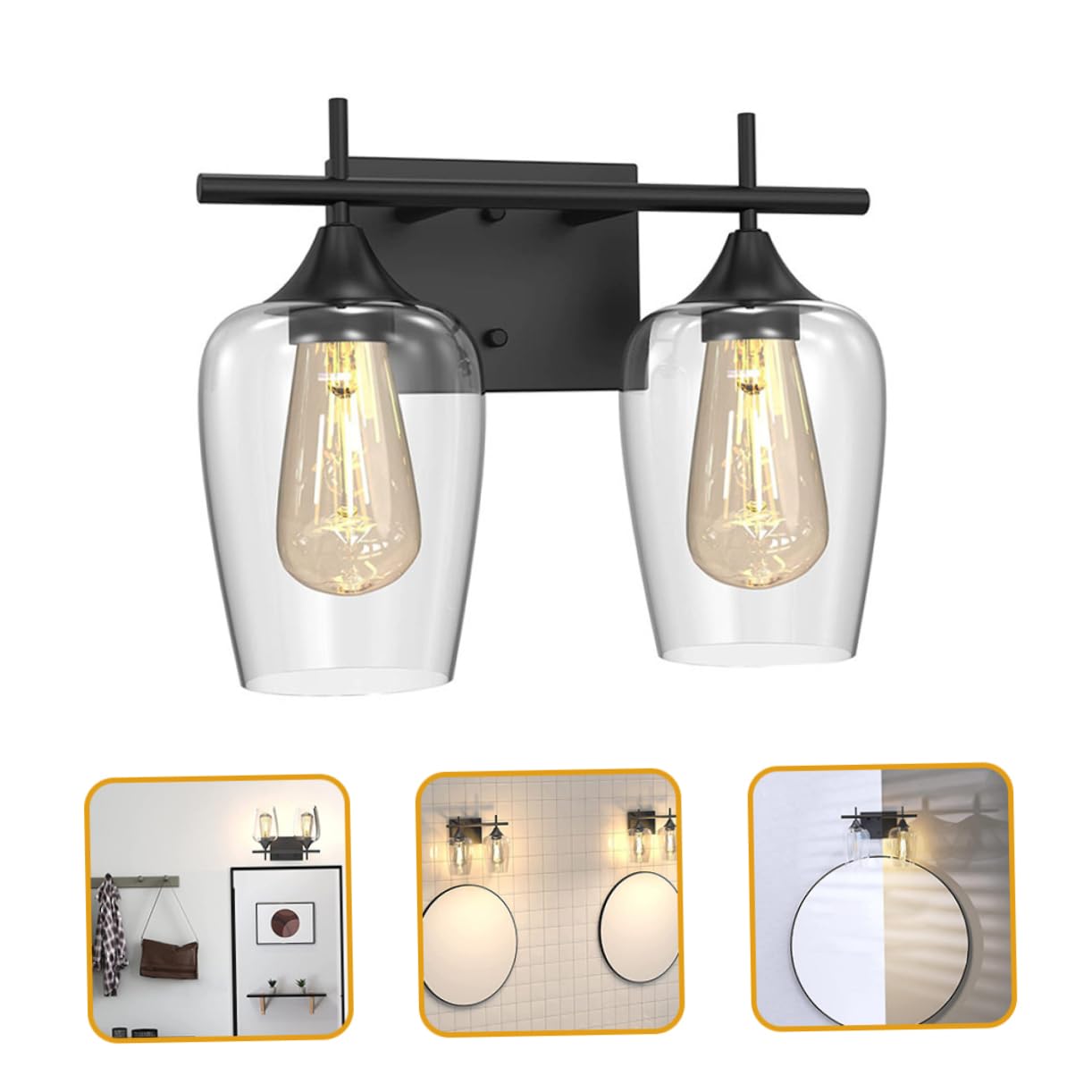 Veemoon Retro Flammige Bad Wandlampe mit Klarglas und Vintage Spiegelleuchte für Flur Schlafzimmer Wohnzimmer Stilvolle Badezimmerbeleuchtung mit Natürlicher Warmer Atmosphäre
