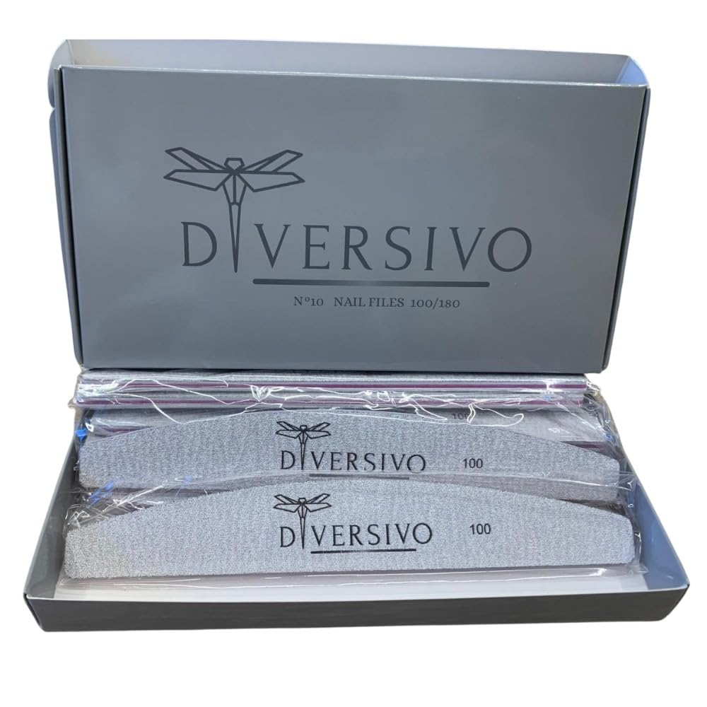 Lime Per Unghie 100 180, Professionali, Lavabili, Monouso, a Mezzaluna con righello. Il set comprende 10 Lime imbustate singolarmente in un Packaging Elegante, Uso Domestico e Salone.
