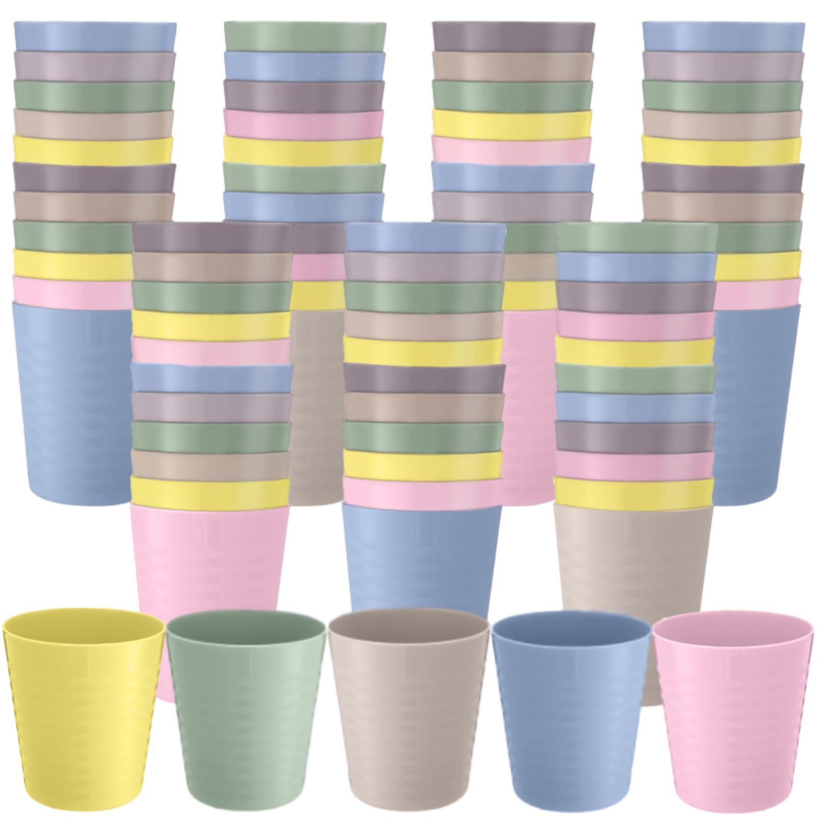 Eccliy Lot de 72 gobelets réutilisables en plastique incassable pour adultes, passent au lave-vaisselle, 6 couleurs (couleurs claires)