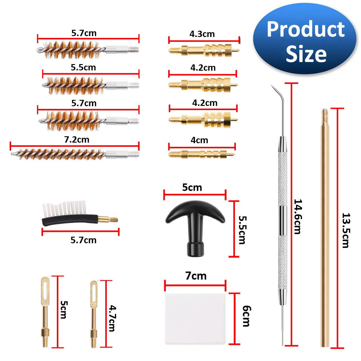 16 Pezzi Kit di Pulizia per Pistola Spazzole Kit di Pulizia Fucile Kit di Pulizia Armi Pulire Manutenzione e la Pulizia delle Armi .22Cal .357Cal .38Cal 9mm .40 .45Cal