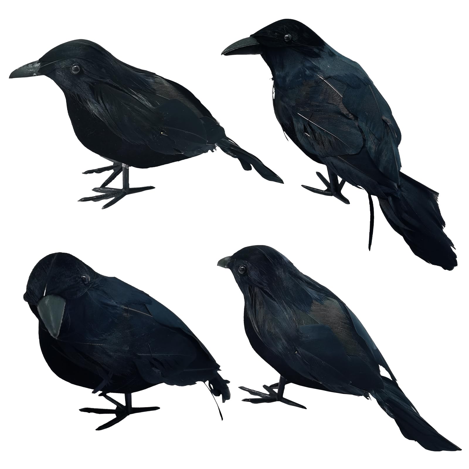 TSLBW 4 Pieces Halloween Crows Artificial Feathered Decorations Crows Realistic Looking Raven Spooky Black Feather Crow Bird for Halloween Party Haunted House Props Garden Decorations (B)