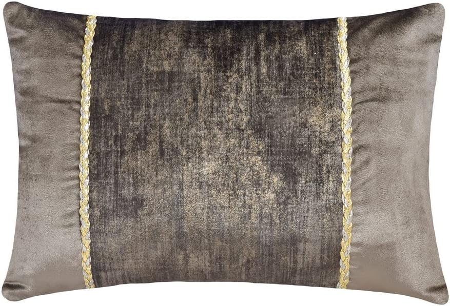 The HomeCentric Decorative Grey 12"x16" (30x40 cm) Lumbar Pillow Cover, Suede Foil & Patchwork & Faux Leather Tape Oblong Pillow, Solid Pattern Modern Style - Resplendent Grey