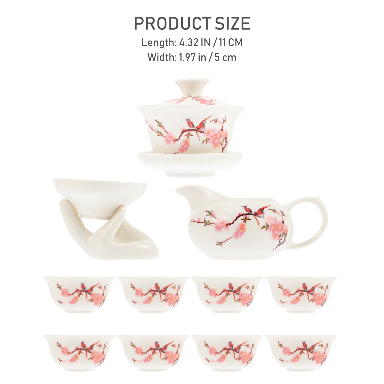 COLLBATH Set de Té Kung Fu 8 Tazas, Tetera, Cuenco Tapa y Embudo de Cerámica Resistente al Desgaste Filtro Integrado, Diseño Flor de Durazno, Adecuado del Té en Casa U Oficina