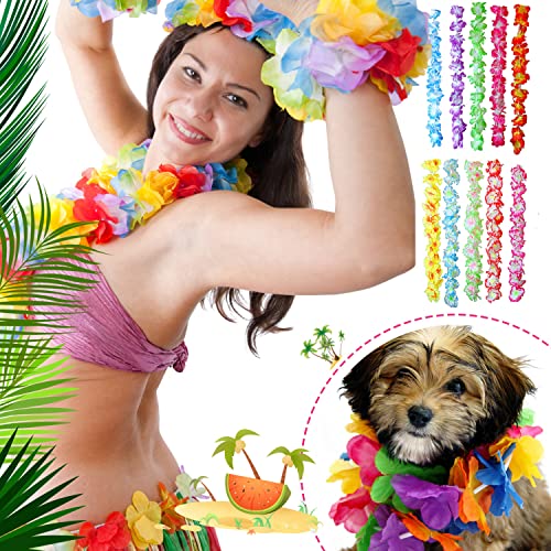 Keyzone 300 Pieces Hawaiian Leis,Tropical Leis Necklace Flowers Leis For Luau Party&Summer& Beach&Pool&Holiday&Vacation&Wedding&Birthday Decorations,Hawaiian Theme Multi Colorful Leis For Kids&Adults