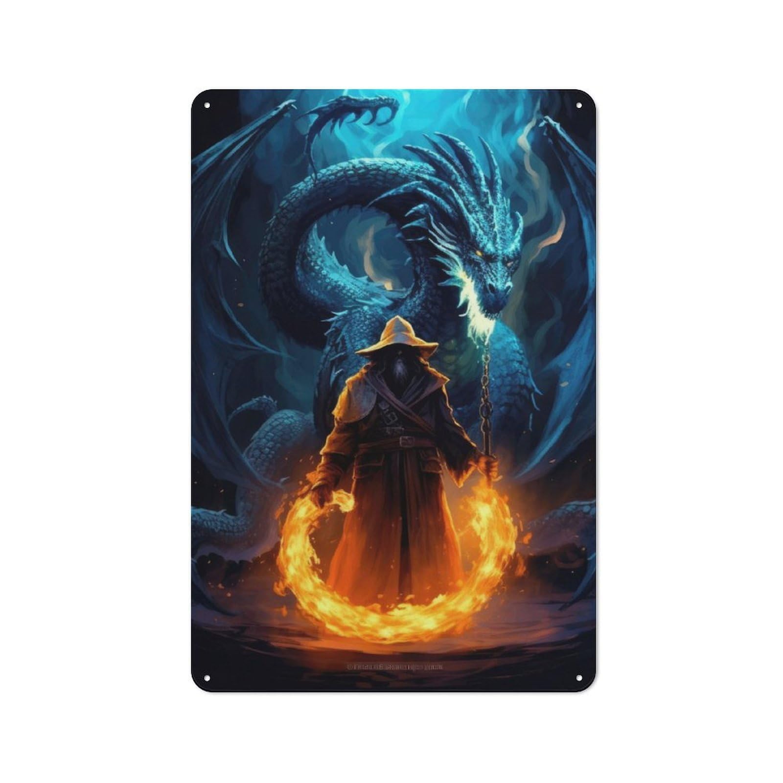Junmoney Ancient Dragon Sorcerer Vintage Tin Sign 30X20cm With For Guest Room Or Hallway, Suited To Wall Displays In Guest Rooms And Hallways