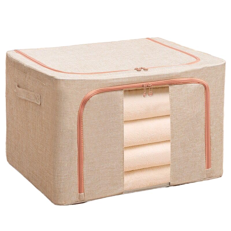 66 LTR Linen Storage Organizers for Clothes, Bed, Blankets, Bedding, Pillow, Easy to Fold with Steel Frame and Sturdy Zipper (Beige)-image-19