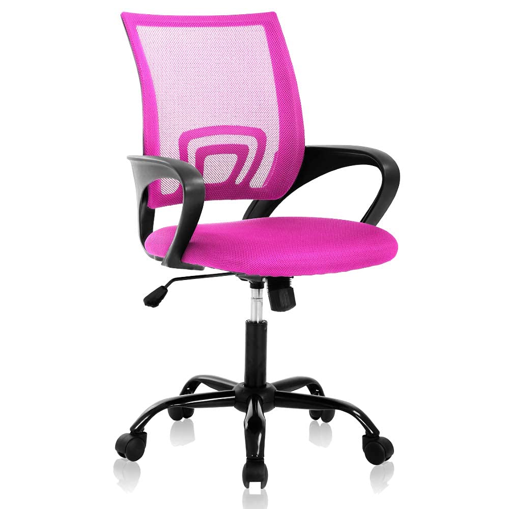 Best Shop Modern Pink Mesh Mid-Back Ergonomic Office Chair with Lumbar Support, Breathable Mesh, Height Adjustable, Rolling Task Executive Home Office