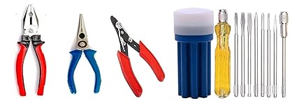 SKY BLUE Enterprises combination pliers, Nose Plier, Wire cutter and 8 piece Screw driver set, Pack of 4, Multicolor