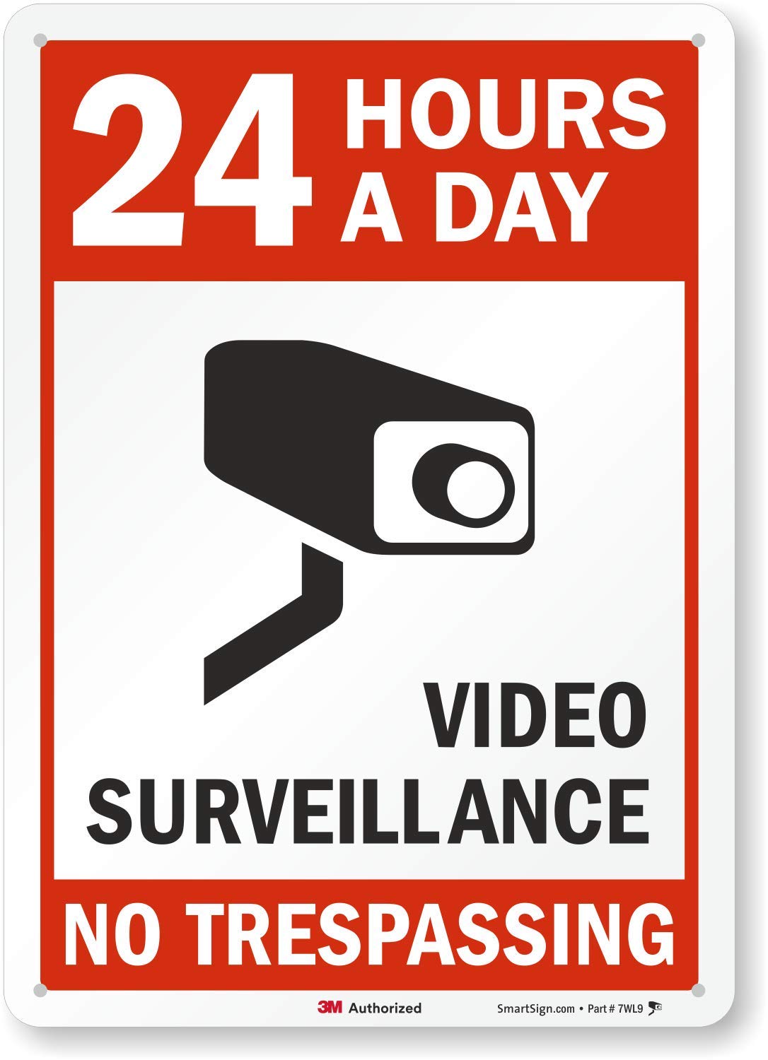 SmartSign 3M Engineer Grade Reflective Sign, Legend "24 Hours a Day Video  Surveillance" with Graphic, 14" high x 10" wide, Black/Red on White:  Industrial Warning Signs: Amazon.com: Industrial & Scientific
