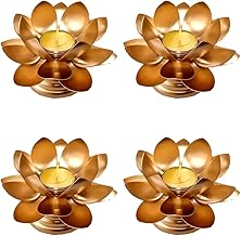 Easyera Beautiful Lotus Tealight Holder Candle Stand Metal Home Decoration Festival Occasions Diwali (Not Include Glass Candle) Golden Pack