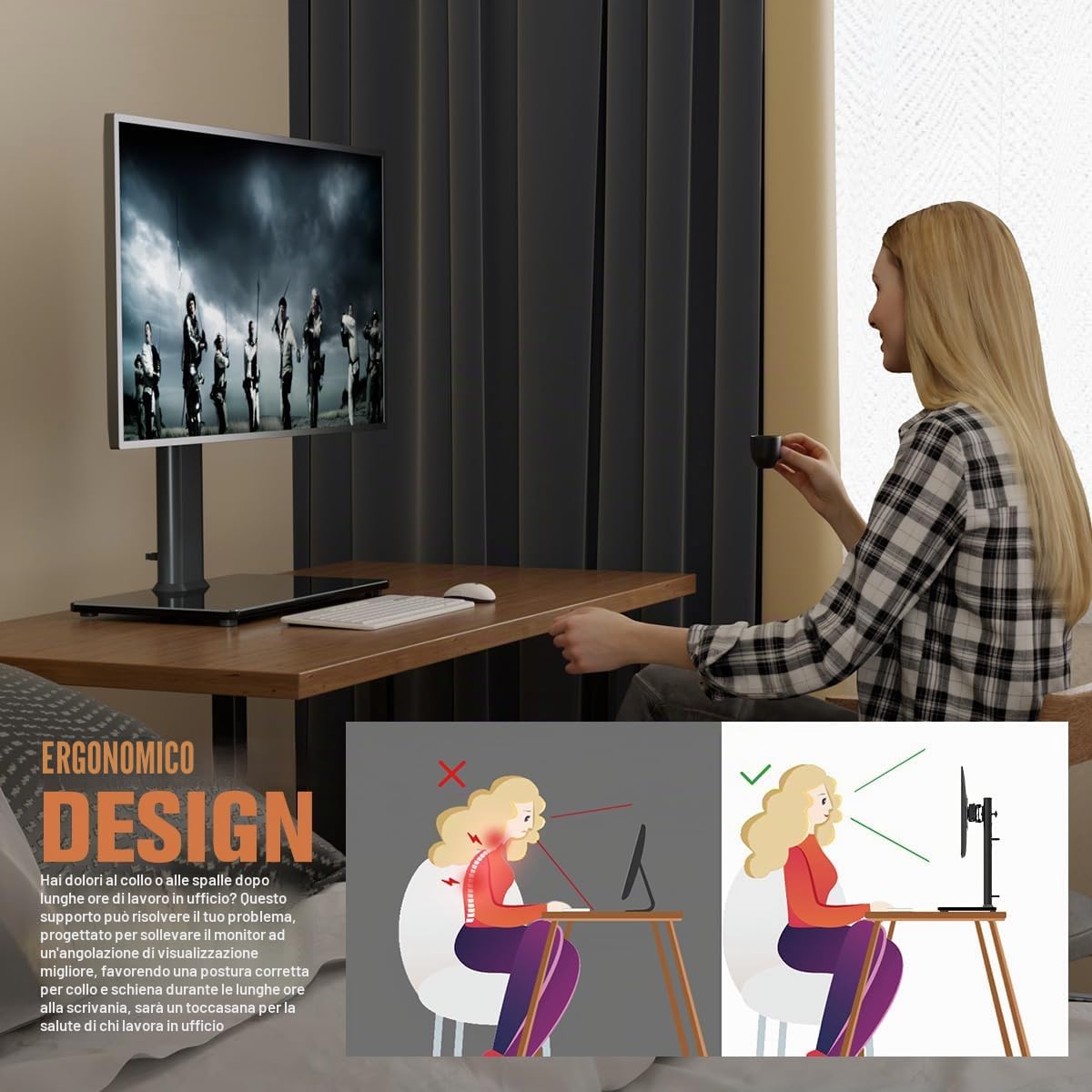 Hemudu Supporto TV da Tavolo, Supporto Monitor Scrivania per Schermi da 13-32 Pollici, Piedistallo TV con Altezza Regolabile/Rotazione/Inclinazione, VESA max 100x100 mm, Fino a 35 kg, Nero HT05B-001P