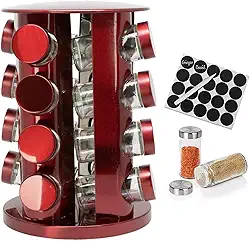 Porta Tempero Condimento Redondo Inox 16 Potes Giratório (Vermelho)