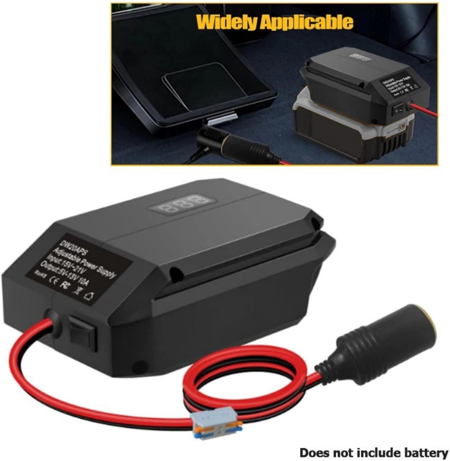 Step Down Converter for Dewalt 18V to12V Battery Adapter, 5V-13V Buck Converter Regulator,DIY Charger Converter Power Station with Cigarette Lighter Connector for Car(Battery not Included)
