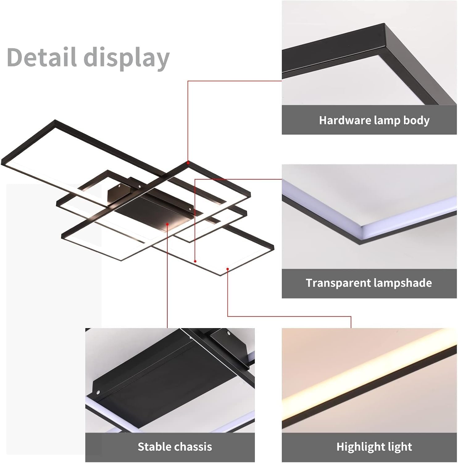 Plafonnier LED Moderne, Dimmable 2700-6500K, avec Télécommande 59W, Plafonnier pour Salon, Chambre, Cuisine, Couloir, Balcon, Salle à Manger (Noir, 80 * 45 * 9cm)