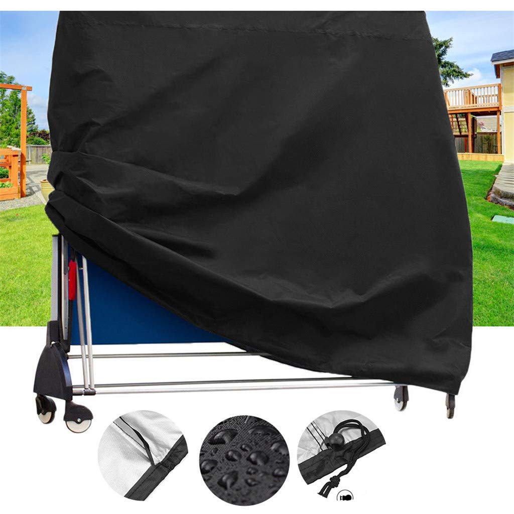 Telo da Ping Pong Impermeabile all'aperto, Antivento, Anti-UV, Resistente agli Strappi, Resistente agli Strappi, Copertura per Tavolo da Ping Pong, Interno/Esterno (165 × 70 × 185 cm) - Nero