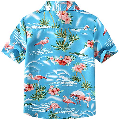 Sslr Big Boys Hawaiian Shirt Flamingos Button Down Shirt Short Sleeve Luau Shirt For Kids (Medium, Blue) #TOP1