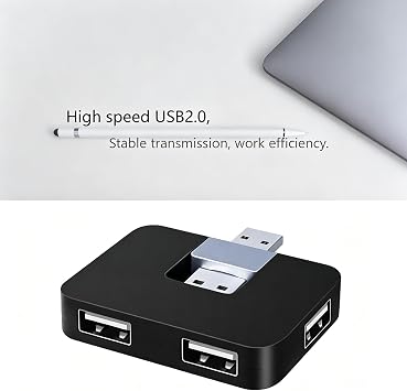 USB 2.0 Hub, 4-Port Mini U-Shape Data Transfer Hub for PC Laptop Desktop, Plug and Play, Black