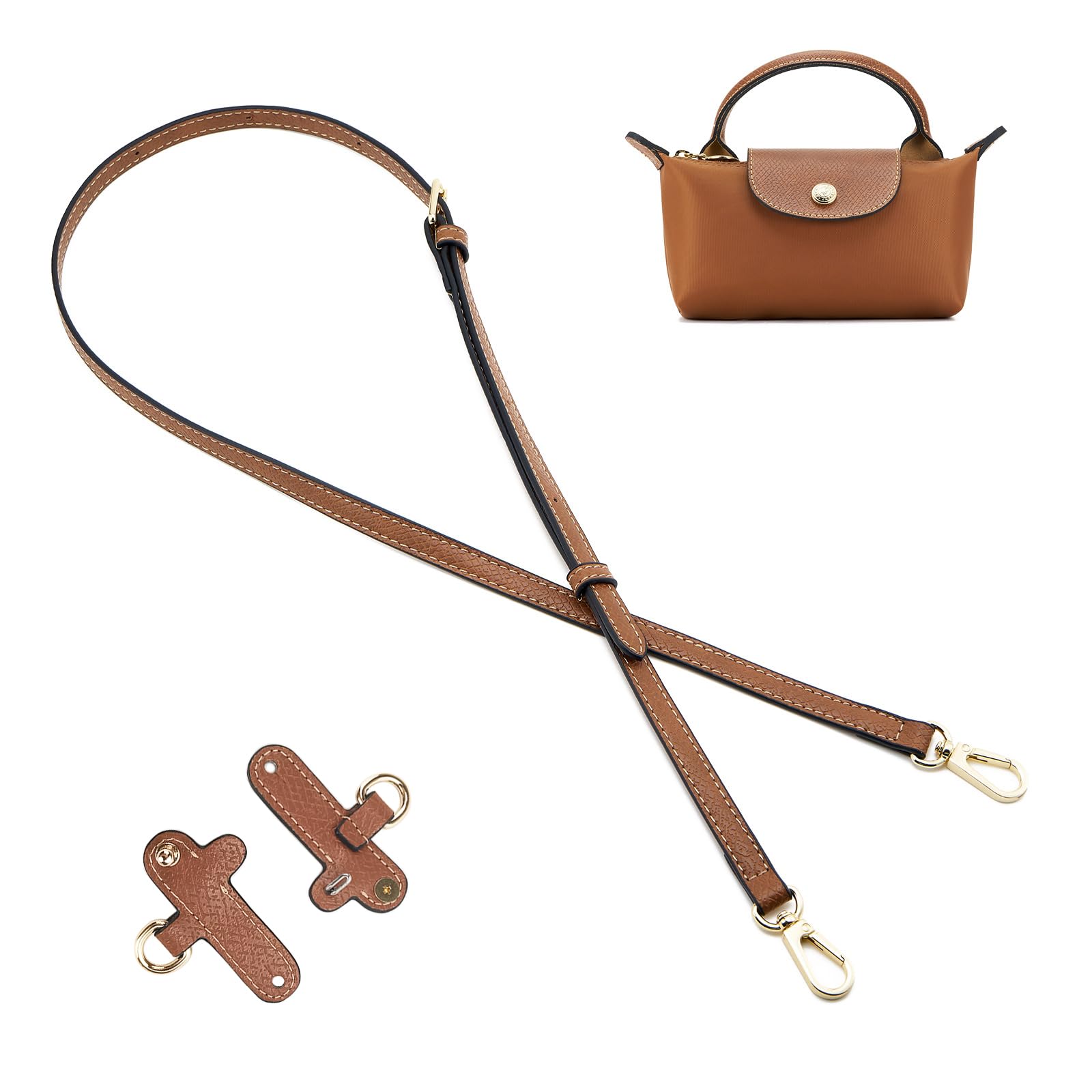 Sangle de sac à main en cuir marron réglable pour modèles Longchamp