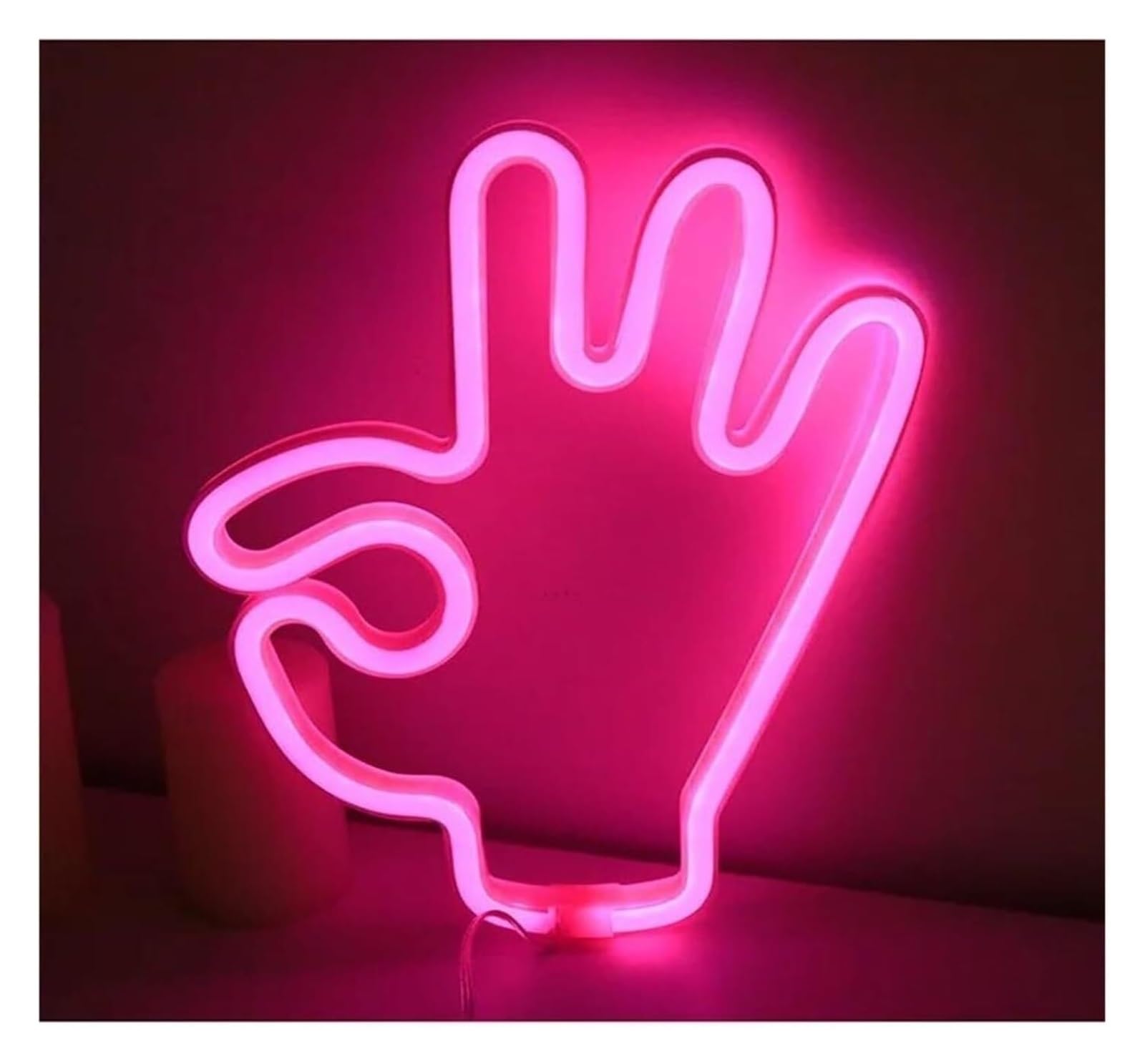 Neonowe znaki świetlne, kolorowe litery, oświetlenie wewnętrzne, tęczowy znak OK Gesture, dekoracja ścienna do sypialni (różowy)