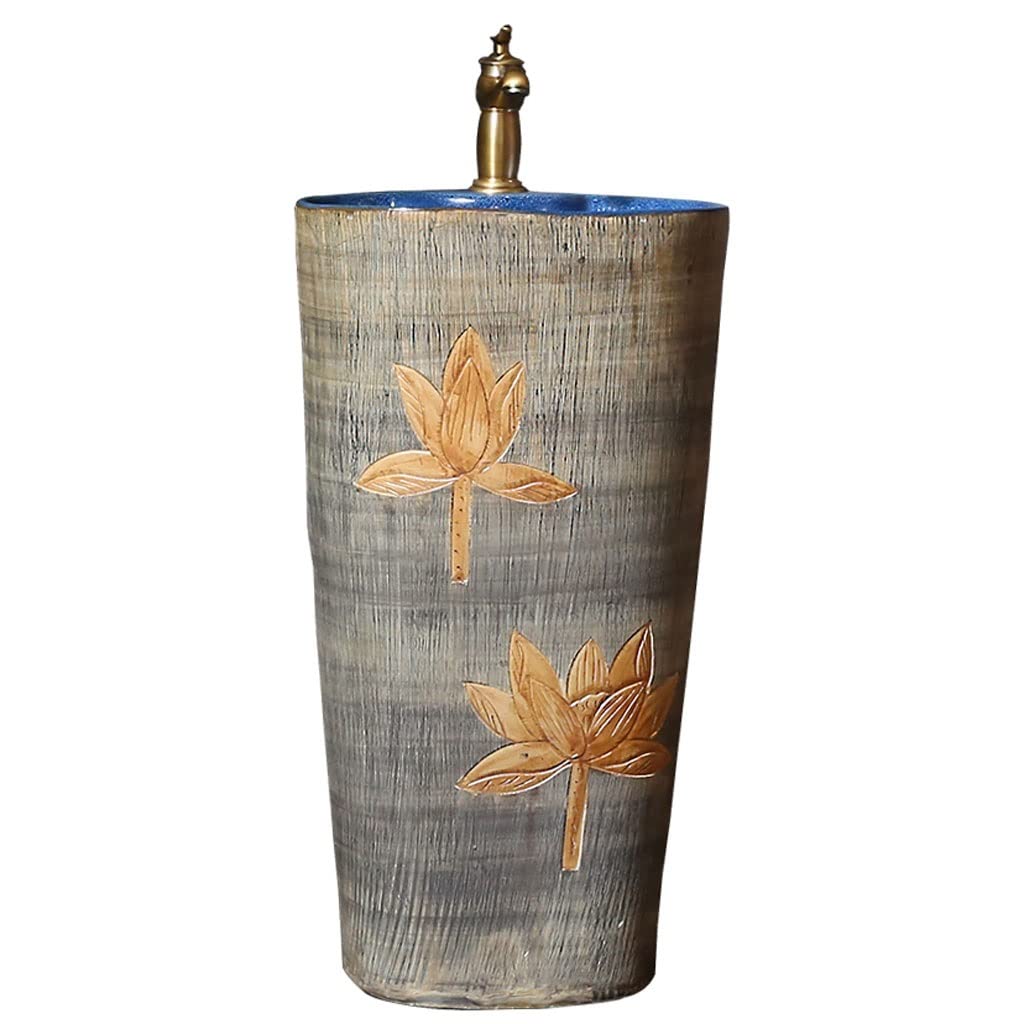 Rkvxcjhdr A Pedestal Sink Pedestal Bathroom Sink Ceramic Freestanding Bathroom Sink Carved Lotus Pedestal Basin With Faucet Bathroom Sinks