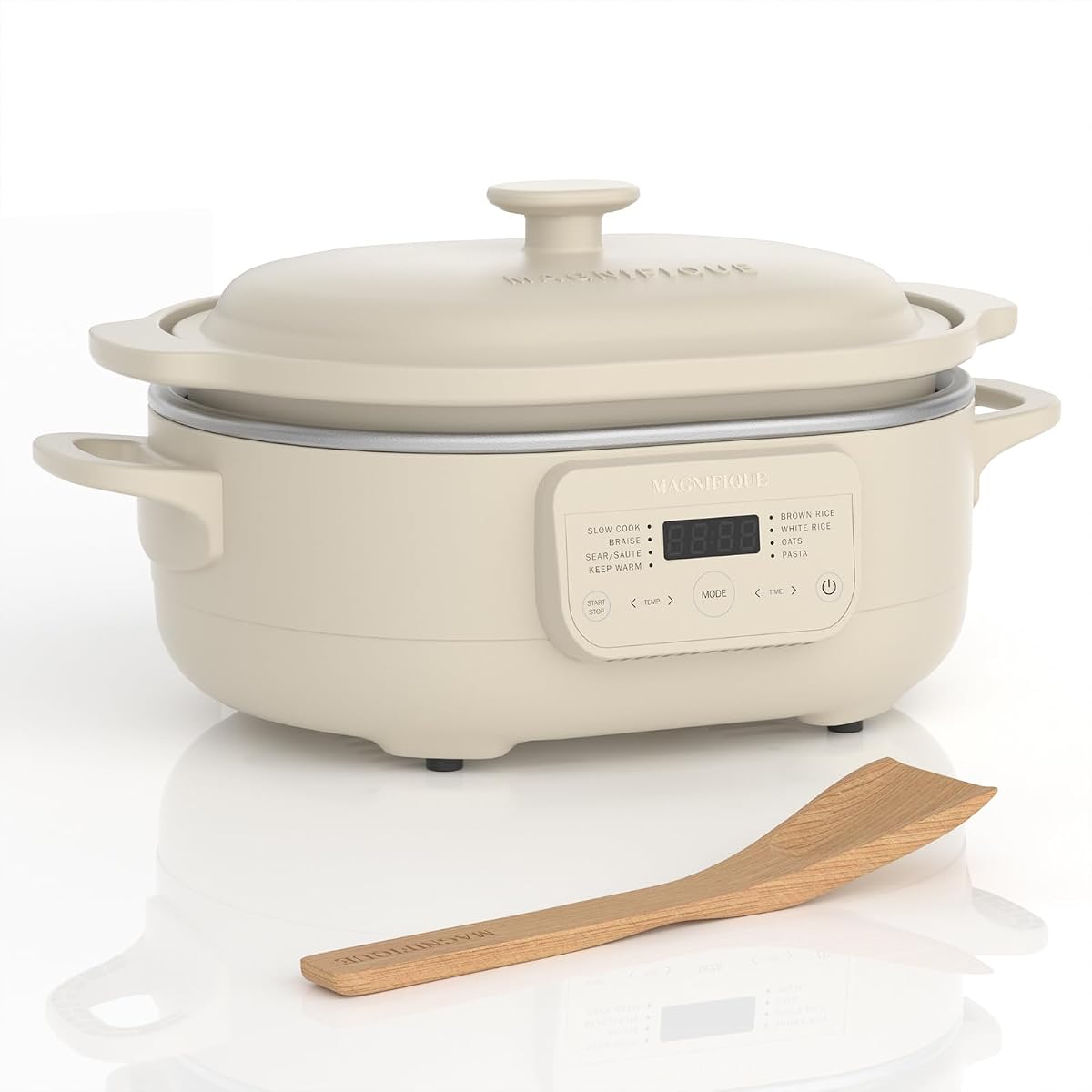 MAGNIFIQUE 4 Quart Programmable Casserole Slow Cooker, 8-in-1 Multi Cooker with Removable Non-Toxic Stoneware Crock, Claypot Slow Cooker, Rice-cooking, Nonstick, Oven Safe Pot to 450°F, Oatmeal