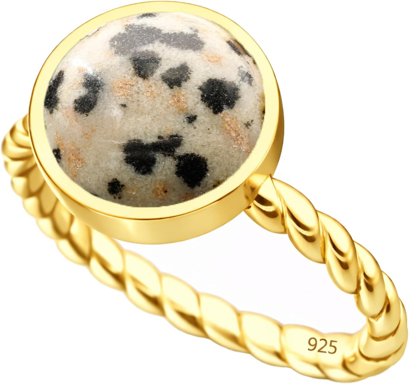 925 Sterling Silver 10mm Round Gemstone Ring for Women | 24K Gold Vermeil Bezel Set Twisted Rope Band Statement Ring | Vintage Inspired Elegant Jewelry | Artisan Handmade Designer Silver Ring