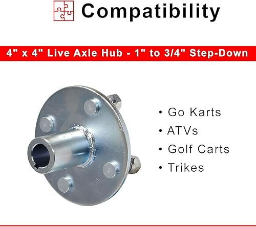 Miniatura 5 de AlveyTech Buje de eje Go-Kart Live de 4 x 4 pulgadas con paso hacia abajo de 1 a 34 pulgadas eje con llave de 14 pulgadas rueda delantera trasera de
