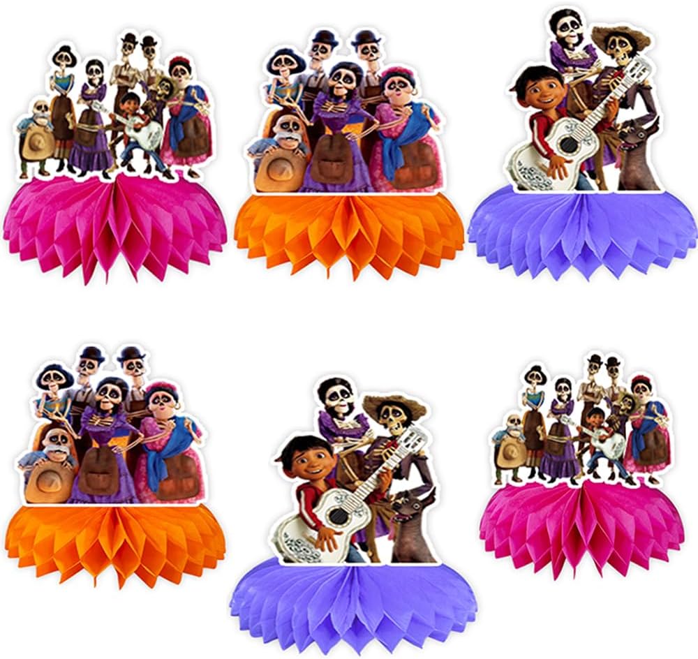 6Pcs CoCo Honeycomb Centerpieces 3D Table Decorations，CoCo Birthday Party Supplies Halloween Party Decorations