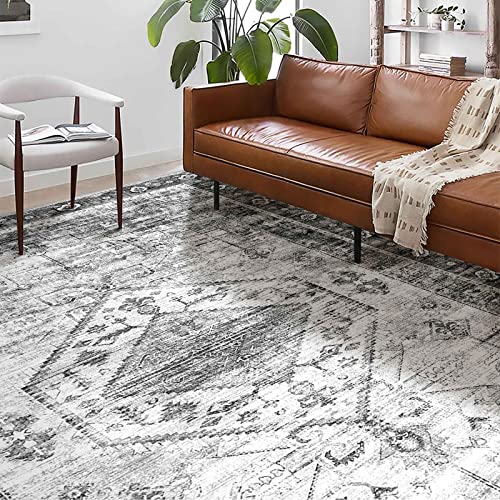Tanvill Persian Distressed Area Rug 8X10 Machine Washable Rugs For Bedroom, Living Room, Stain Resistant, Non-Slip, Non-Shedding, Grey #TOP1