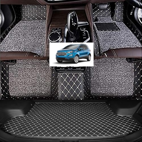 Image of Vahan Expo Premium 7D Car Mat Full Set for EcoSport with Boot Mat || Luxury Double-Stich 7D Car Floor Mat Complete Set || 100% Waterproof and Washable || Black
