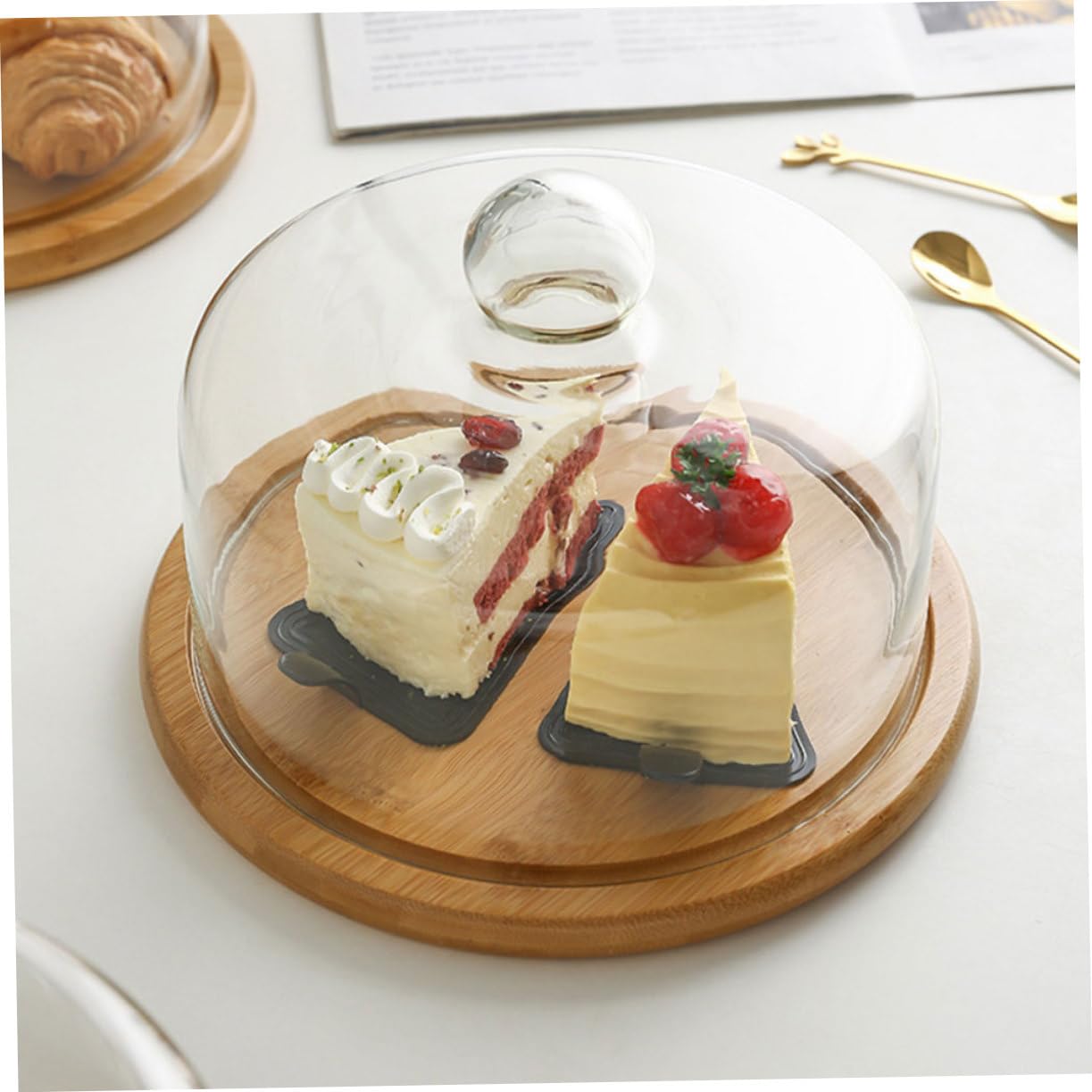 POPETPOP Cubierta de Pastel Transparente de Vidrio sin Plomo 26 Cm Asa Protectora para Alimentos Hogar Cocina Anti Polvo para Repostería y Postres