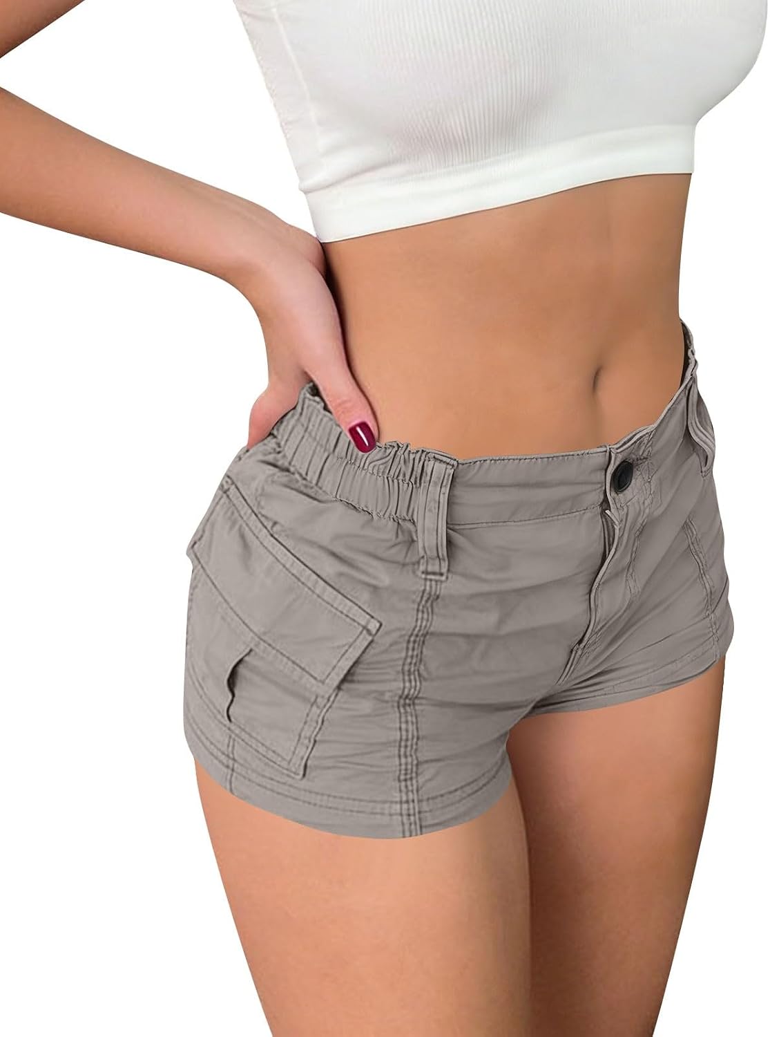 Women's Low Rise Denim Shorts Y2k Stretch Mini Jean Shorts Streetwear Summer Elastic Waist Cargo Fashion Shorts