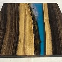 Vista 21 de Mesa de epoxi transparente, mesa de sofá con forma cuadrada, mesa auxiliar de resina de madera, mesa de centro de madera con borde natural para sala