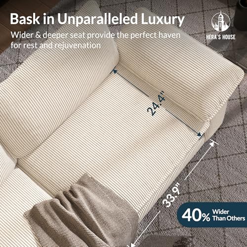 Image of HERA'S HOUSE 124 inch Oversized Modular Sectional U Shaped Sofa, Corduroy Beige | 5-Seater Living Room Couches, Wider Armrest and Deep Seat, Comfy Cloud Couch with Ottoman, Wood Sturdy Frame