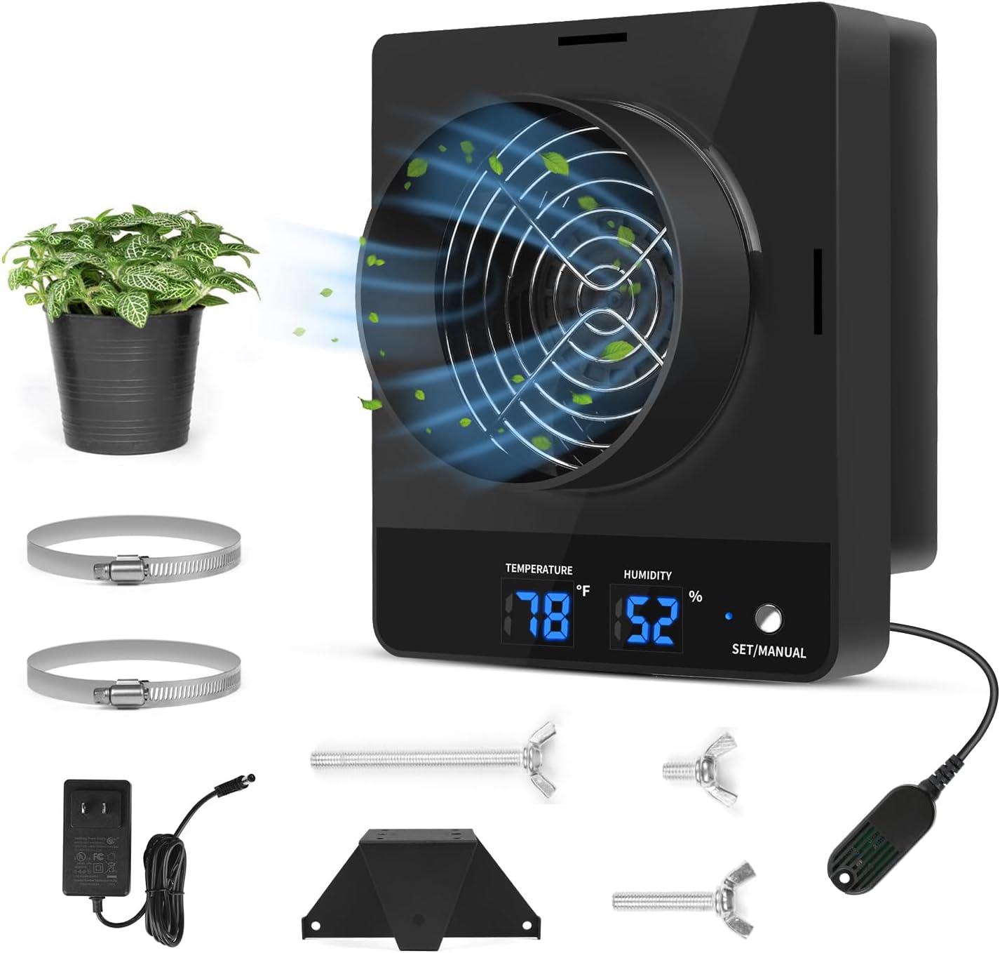 4-Inch Grow Tent Inline Duct Fan, Automatic Temperature & Humidity Sensing Control, Ventilation System for Grow Tents, Greenhouses