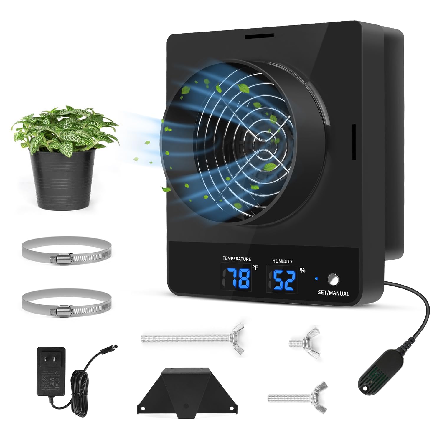 4-Inch Grow Tent Inline Duct Fan Automatic Temperature Humidity Sensing Control Ventilation System for Grow Tents Greenhouses