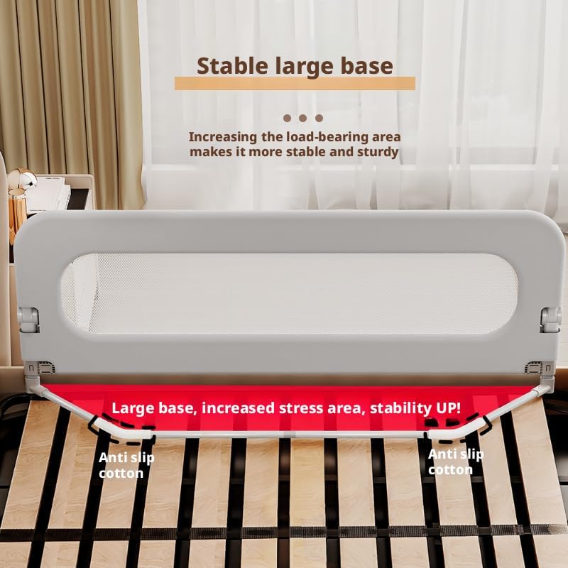 Baby Bed Rail Guard for Toddlers, Grey, Oxford Fabric, Iron Pipe, Rectangular, Swing Down Bedrail, Extra Tall Child Safety Side Railing for Crib, Twin, Full, Queen Bunk Size Bed (47 Inch)