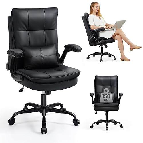 Bürostuhl Ergonomisch [TESTSIEGER] Schreibtischstuhl | Kratzfeste Leder | Hochklappbare Armlehne