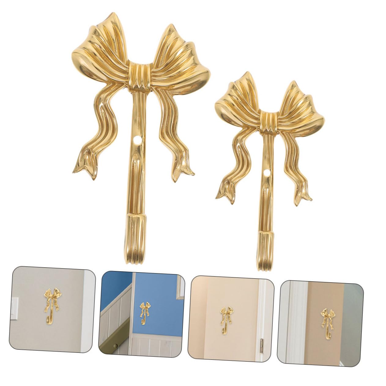 Ganci da Muro Decorativi e Portanti 2 Pezzi in Ottone a Forma di Fiocco Design Elegante e Retrò per Camera da Letto e Ufficio