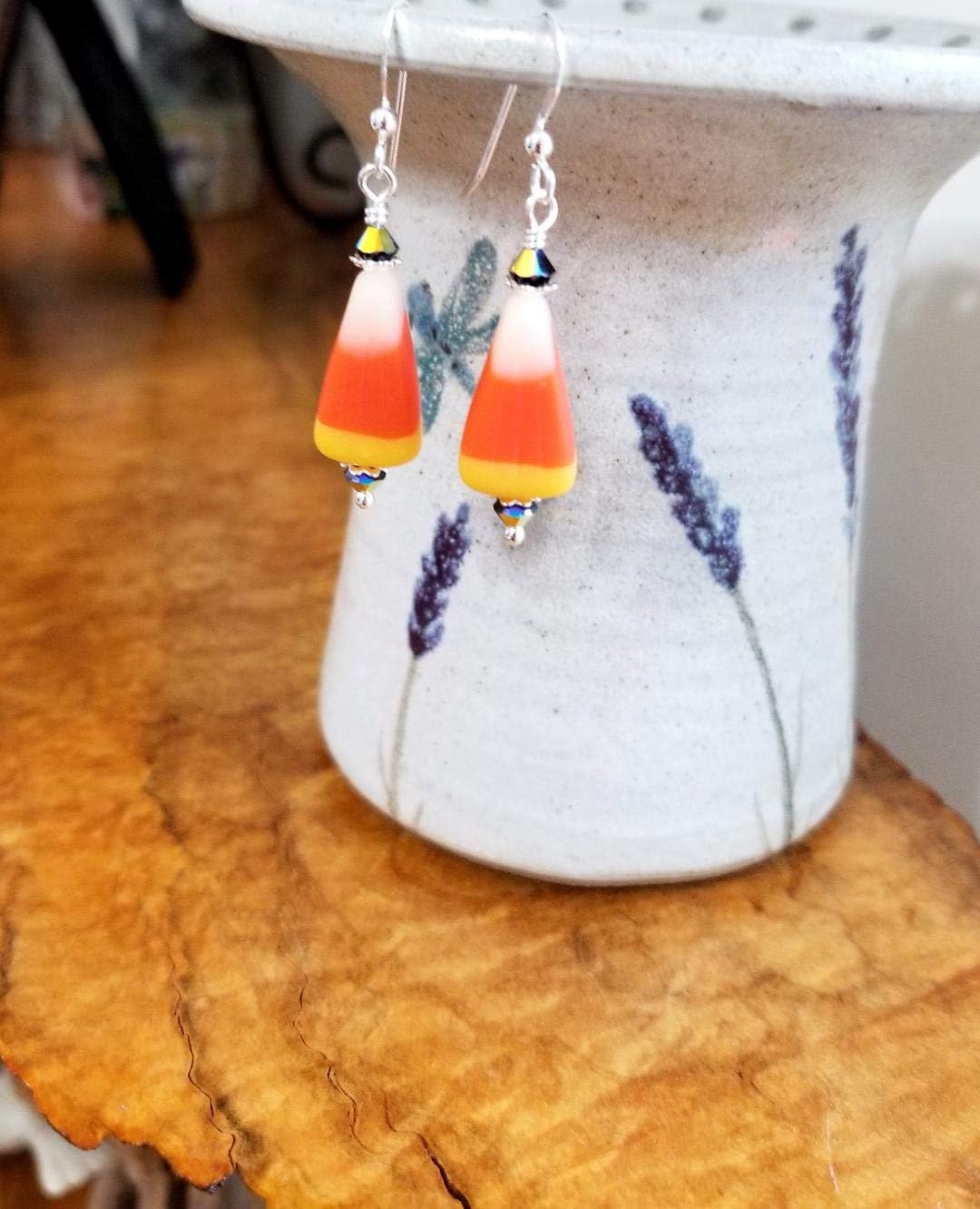 Candy Corn Halloween Earrings 925 Sterling Silver