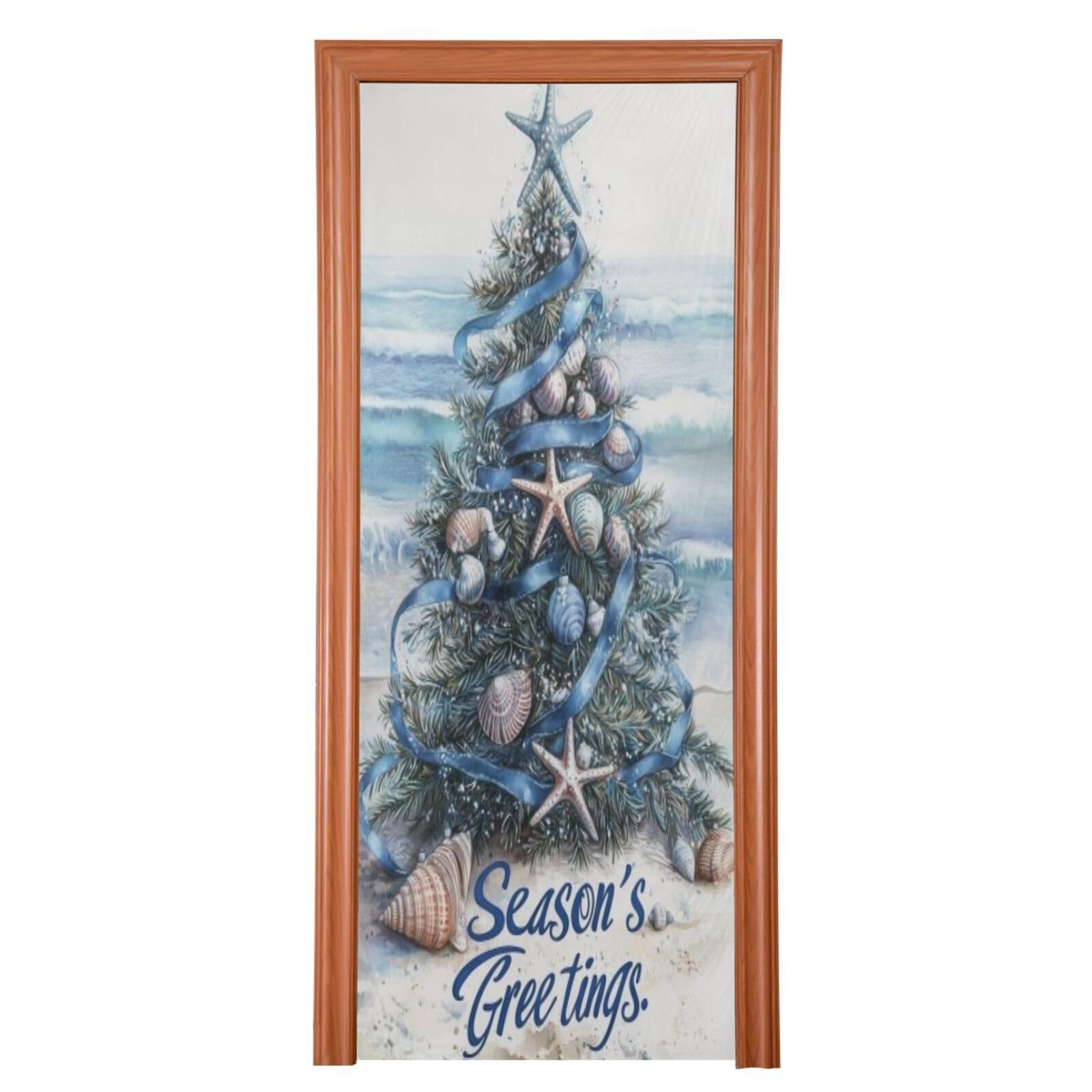 J JOYSAY Christmas Trees Seaside Door Decorations Door Cover Xmas Home Decor Xmas Door Decorations for Christmas Outdoor Décor,35x79 in