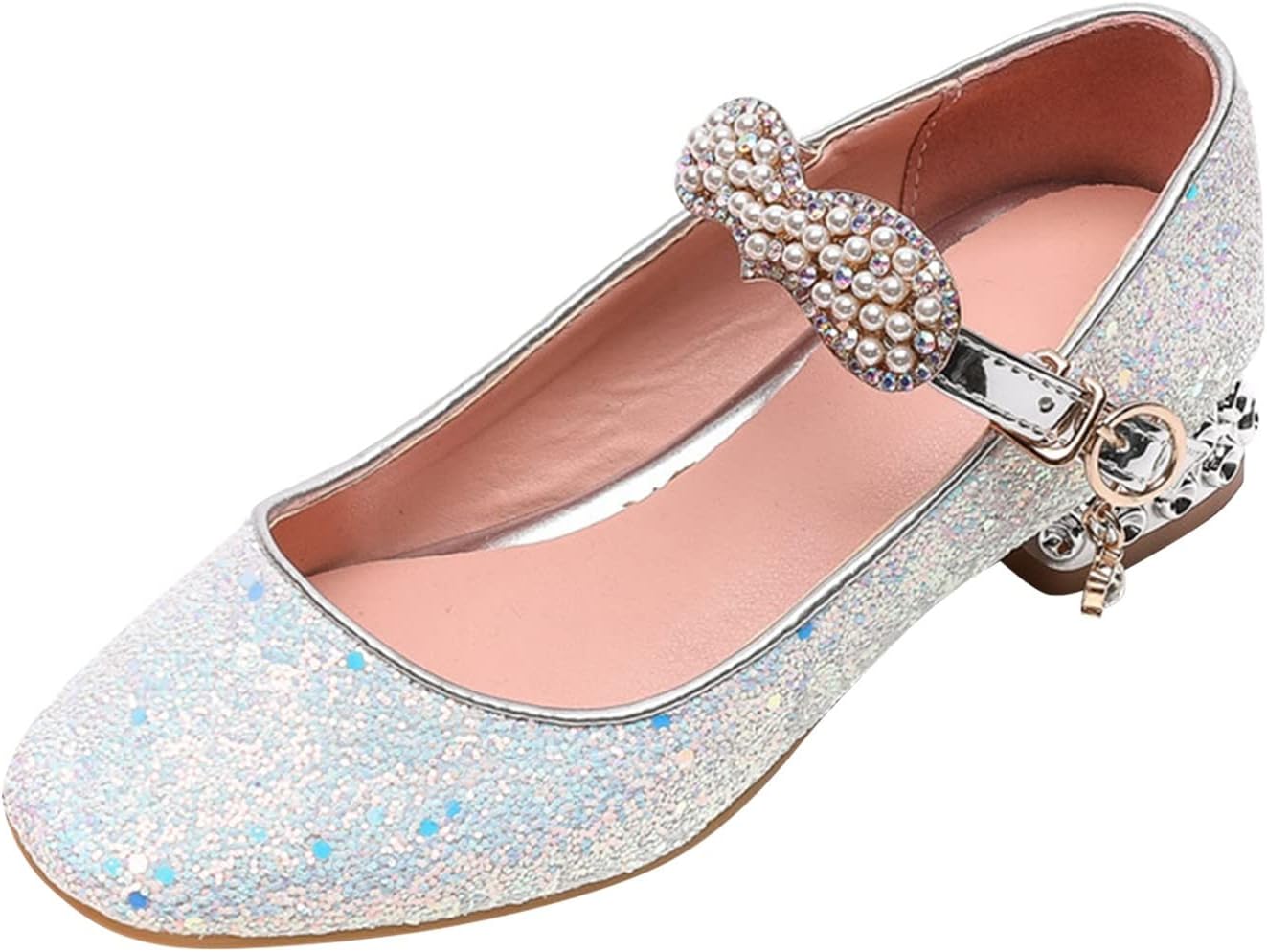 Girls Sandals Princess Shoes Sparkly Girls Summer Closed Toe Low Heel Sandals with Sequins for Daily Comfort and