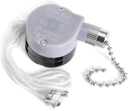 Ceiling Fan Switch Zing Ear ZE-208D 3 Speed 5-8 Wire Pull Chain Switch Speed Control Switch with Pulling String, Nickel